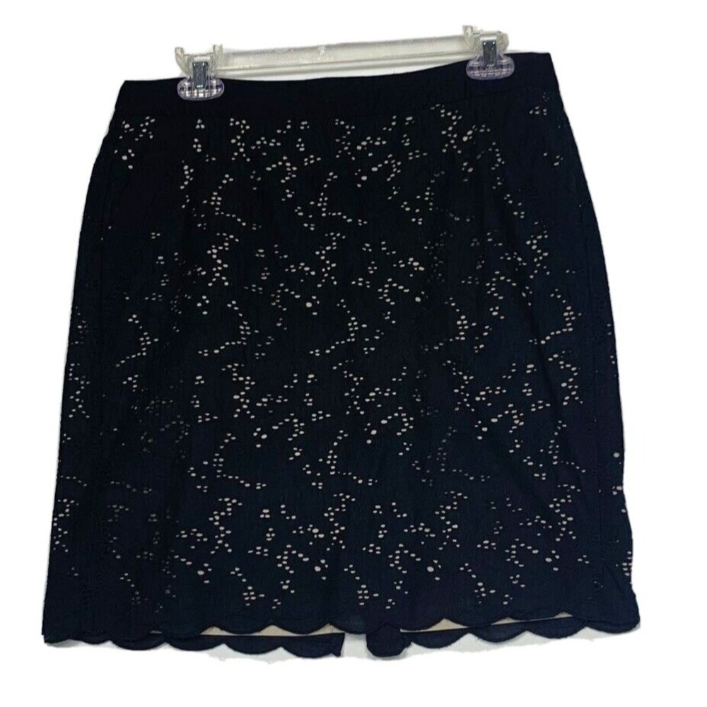Ann Taylor Loft Womens Skirt Petites 8P Black Eyelet Pencil Skirt Mini short